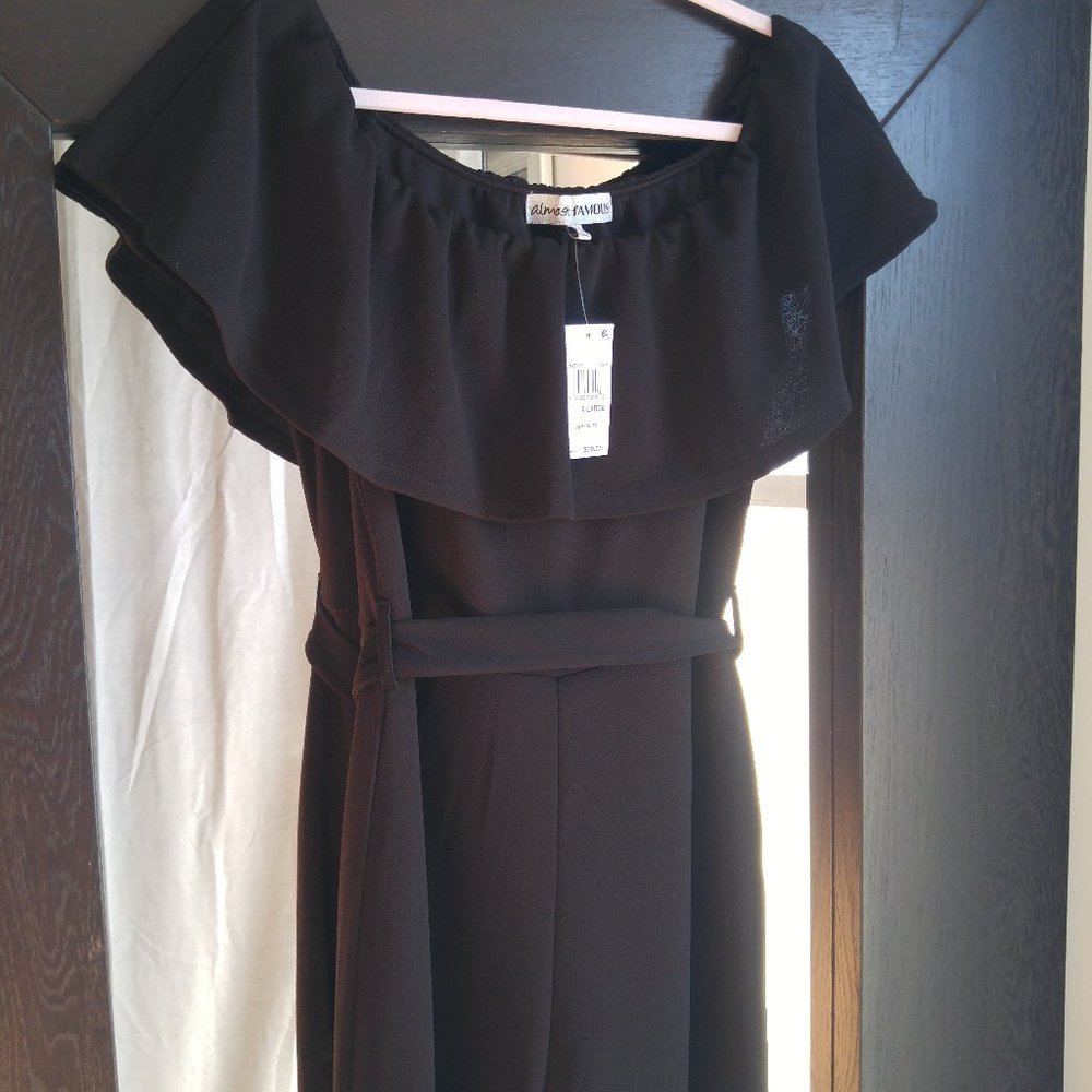 Black Off the Shoulder Ruffle Jumpsuit NWT Size XL